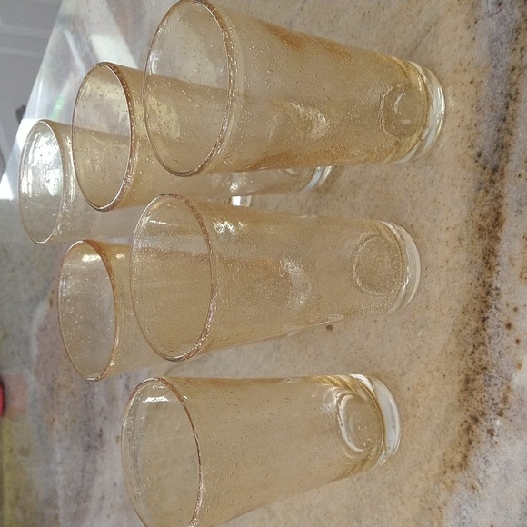 Set of 6 Amber Mexican bubble glass tumblers 12 oz barware 6 1/2" tall - Picture 3 of 5